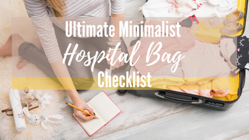 Pregnant woman writing on a notepad and packing a hospital bag